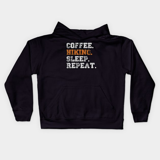 Coffee Hiking Sleep Repeat Outdoor Adventure Kids Hoodie by Uniqueify